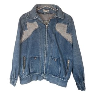 Vintage Patchwork Womens Denim Jacket M Collared